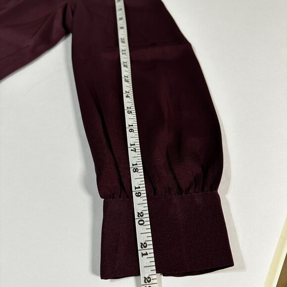 Ann Taylor Burgundy Puff Sleeve Pleated Button-Down Blouse – Size SP - Picture 11 of 16